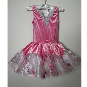 Weissman Pink Velvet Floral Tutu Dance Costume Girls L 14 Tulle Ballet Jazz